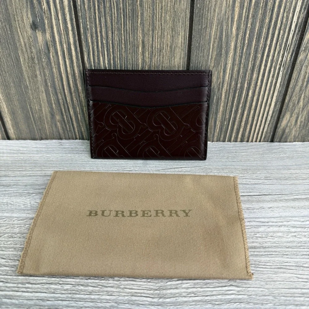 Burberry Sandon TB Monogram Calf Leather Card Holder Burgundy NWT Dust Bag
